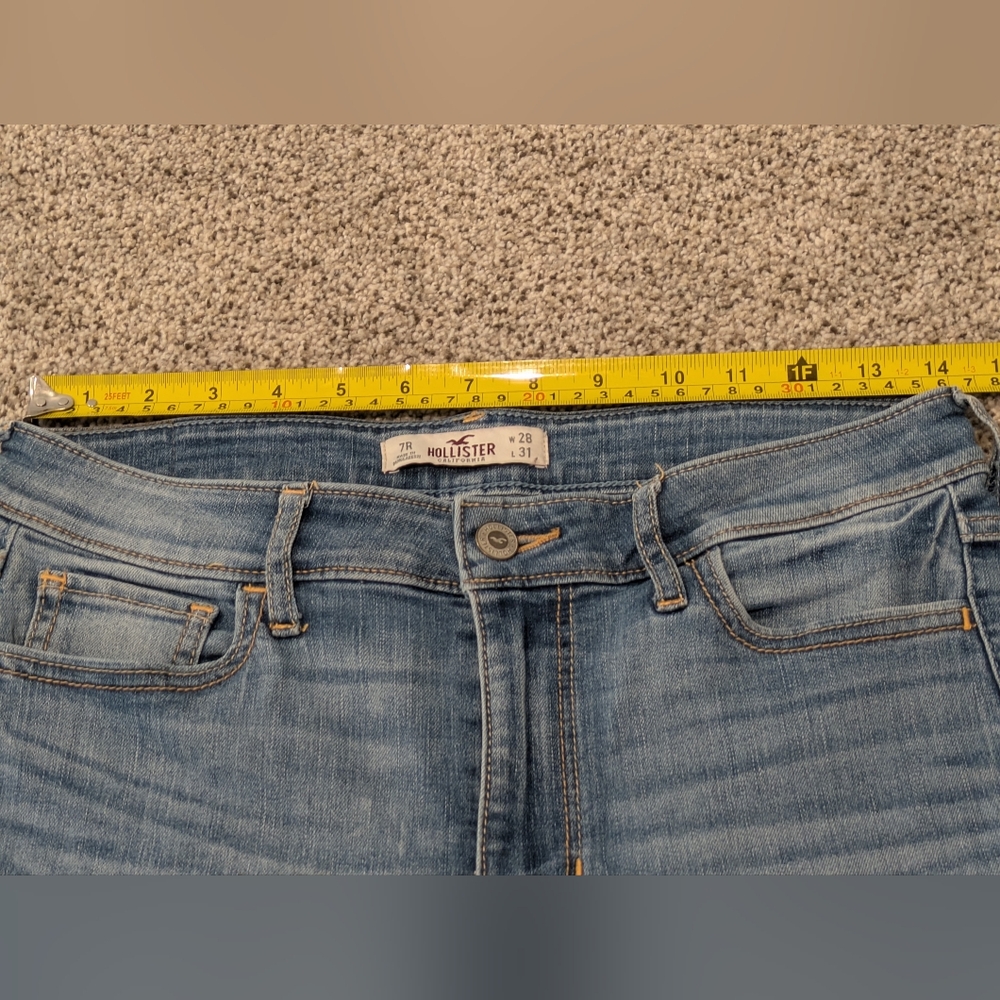 Women's Hollister Sz 7R Denim Blue Jeans 28x31 High Rise Distressed Skinny Pants - Picture 2 of 16